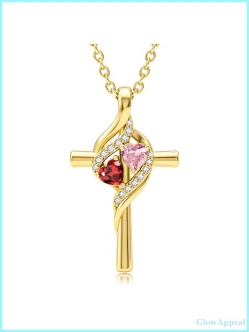 14K Gold Plated Cross Necklace Double Birthstones Pendant Gift